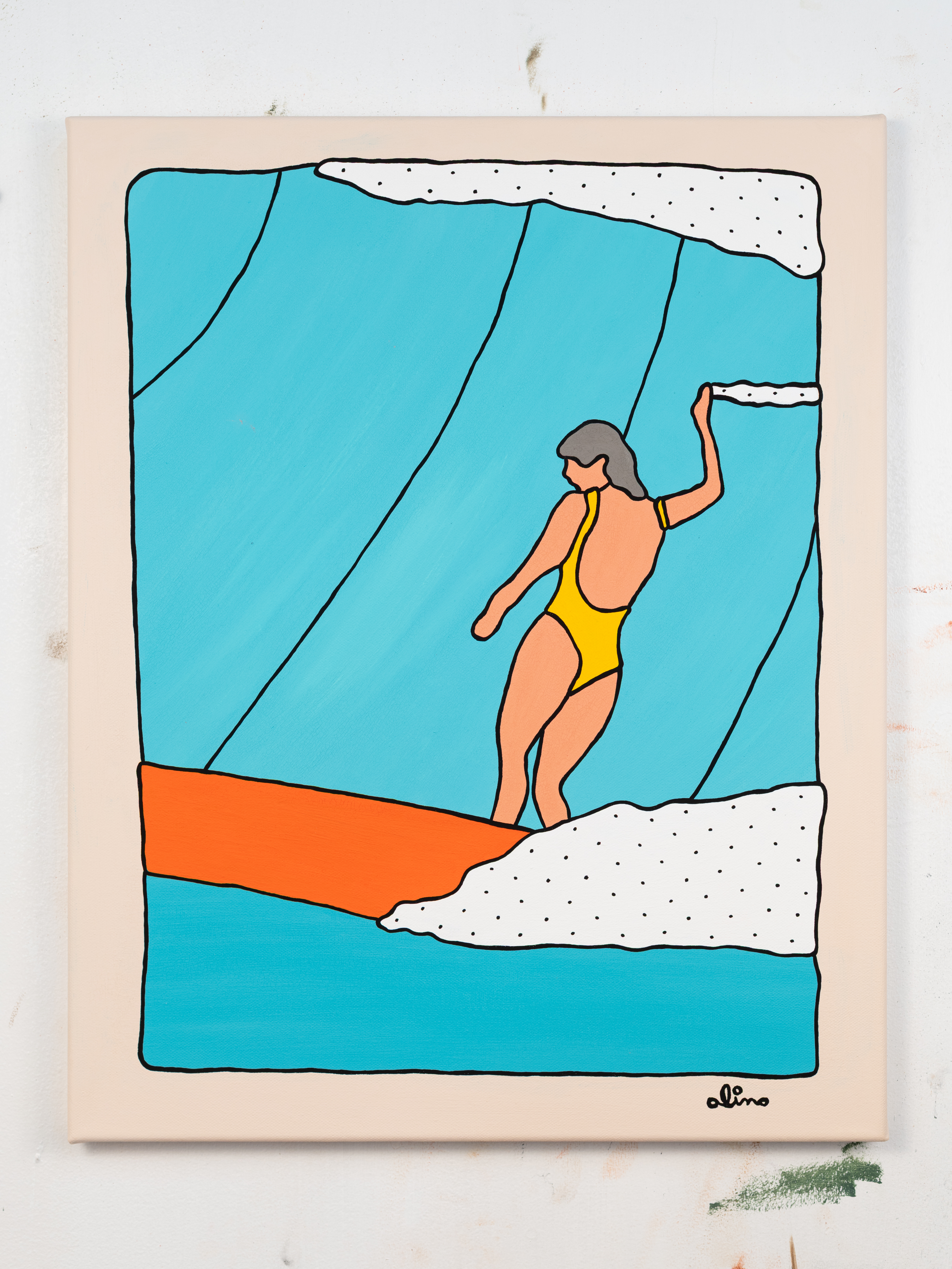 watercolor painting of building near sea